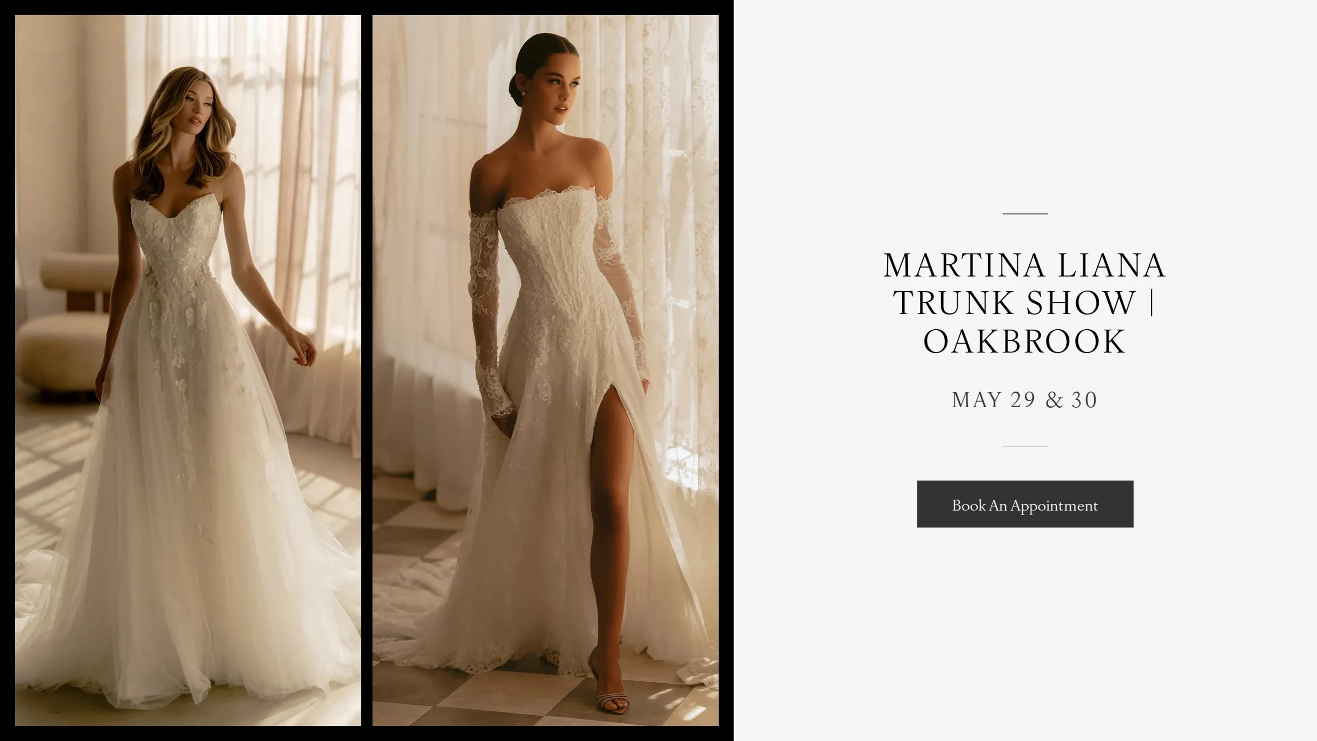 Models wearing Martina Liana bridal dresses, Trunk show desktop banner