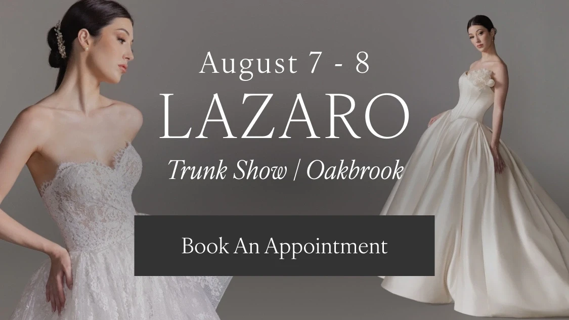 Models wearing Lazaro wedding dresses, Lazaro Trunk Show mobile banner